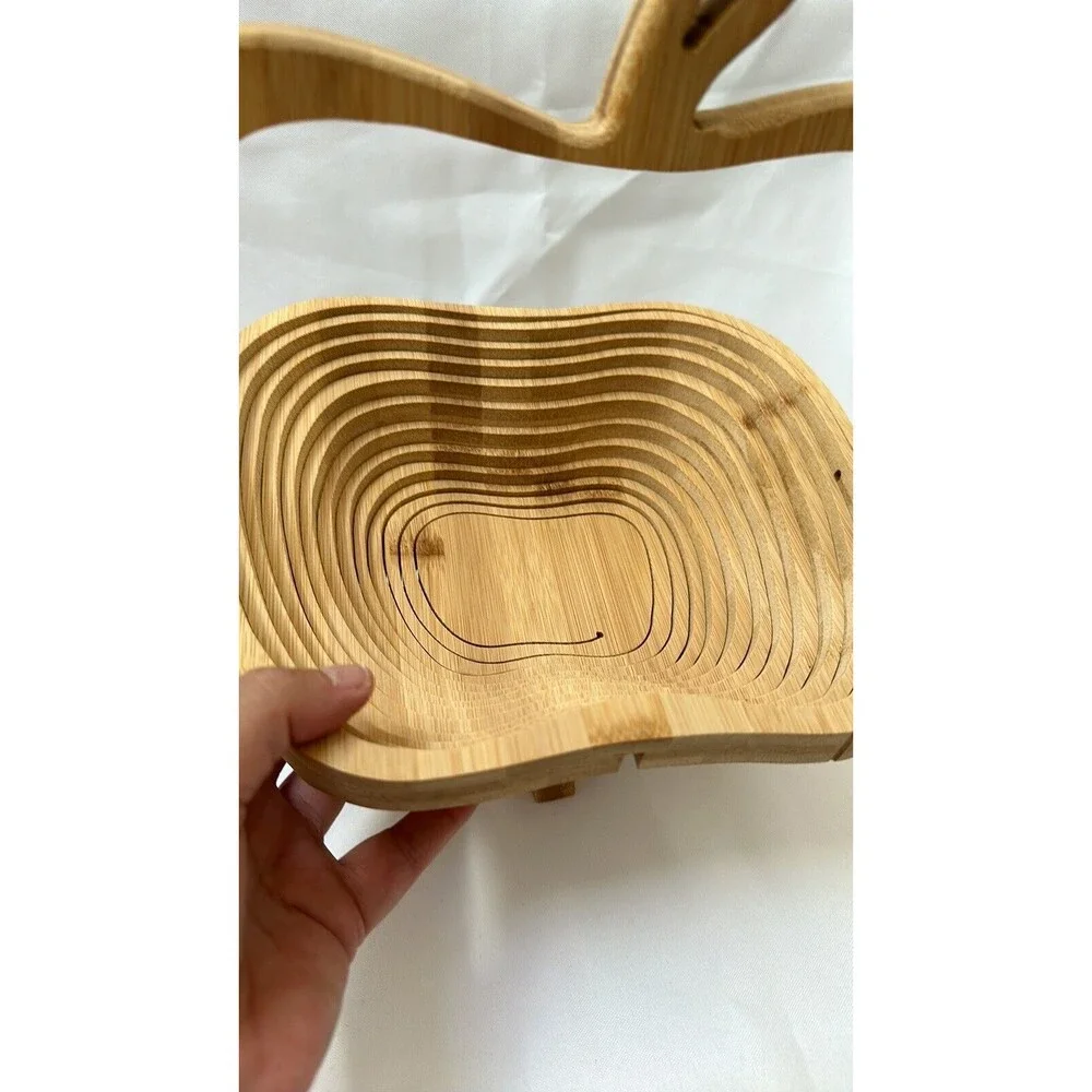 Collapsible Wooden Apple Fruit Basket/ Trivet Kitchen Decor Bar Collectibles